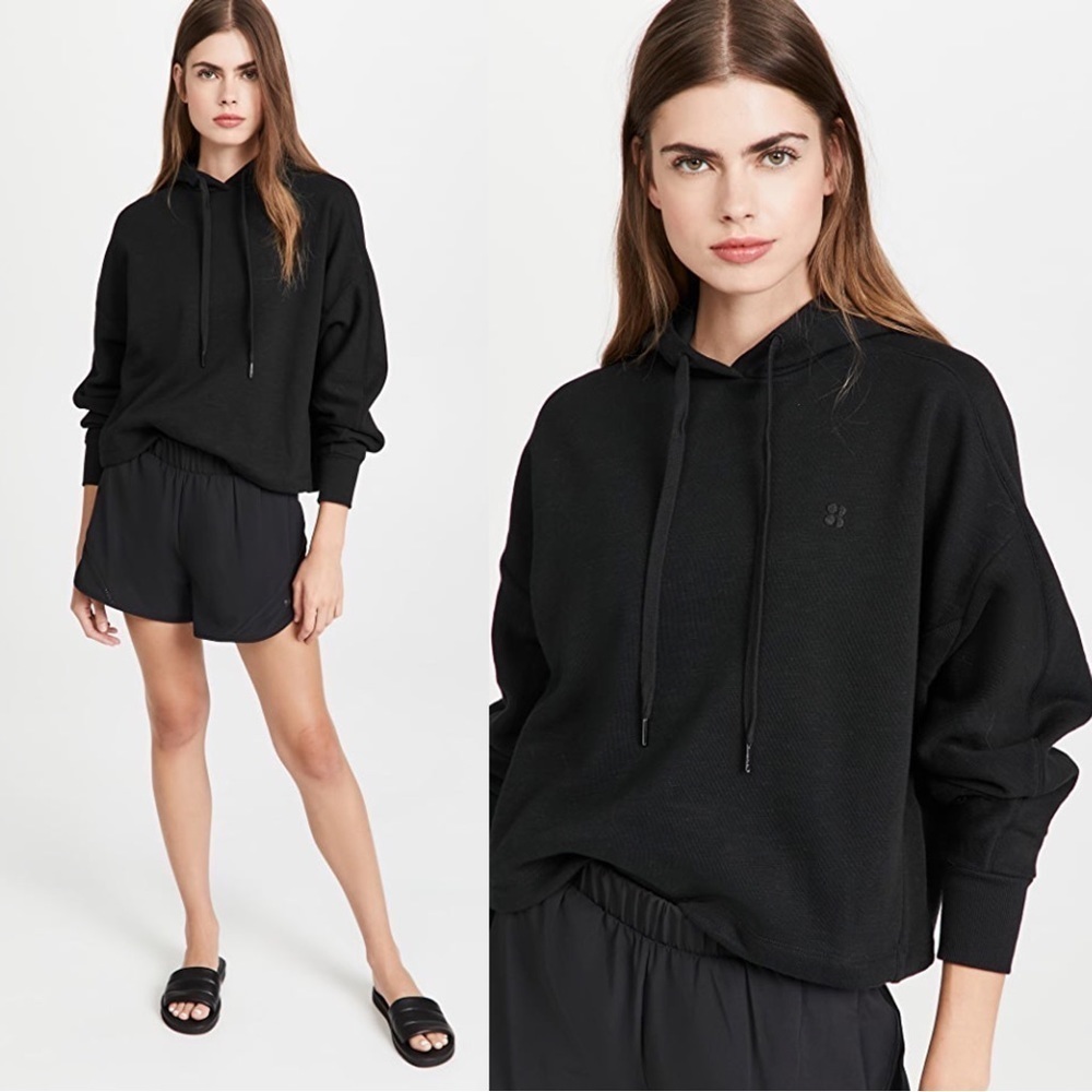 Sweaty Betty • Essentials Hoodie black cropped pullover sweatshirt french terry